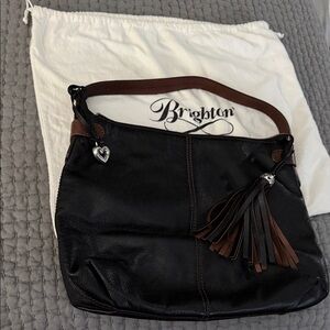 Brighton bag, style London,Black and Brown Leather Shoulder Bag with Tassel
